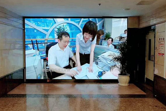 led wall screen display indoor was installed in a business halll in china